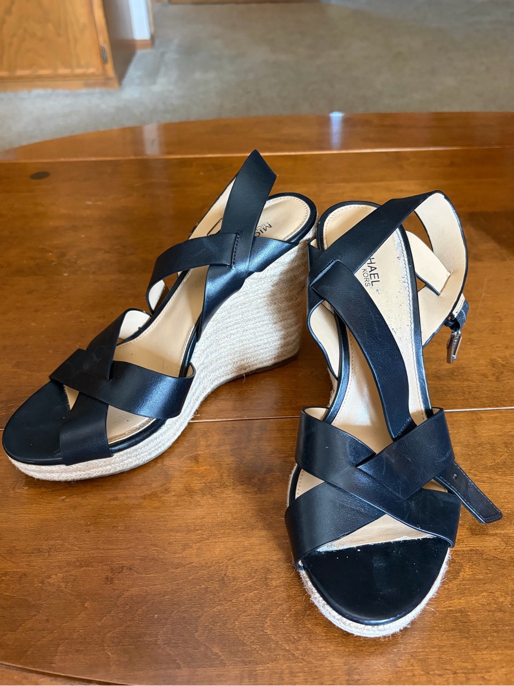 Michael Kors Black Wedge Espadrille Sandals